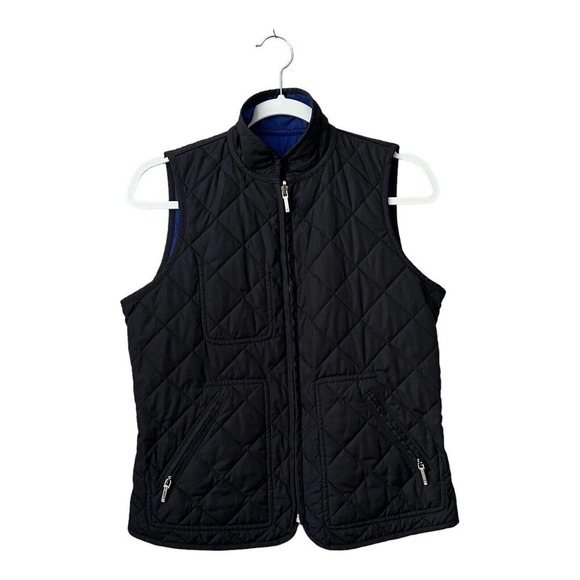 Lauren Ralph Lauren Reversible Puffer Vest Womens Size S Blue Black Mock Neck - Picture 1 of 15